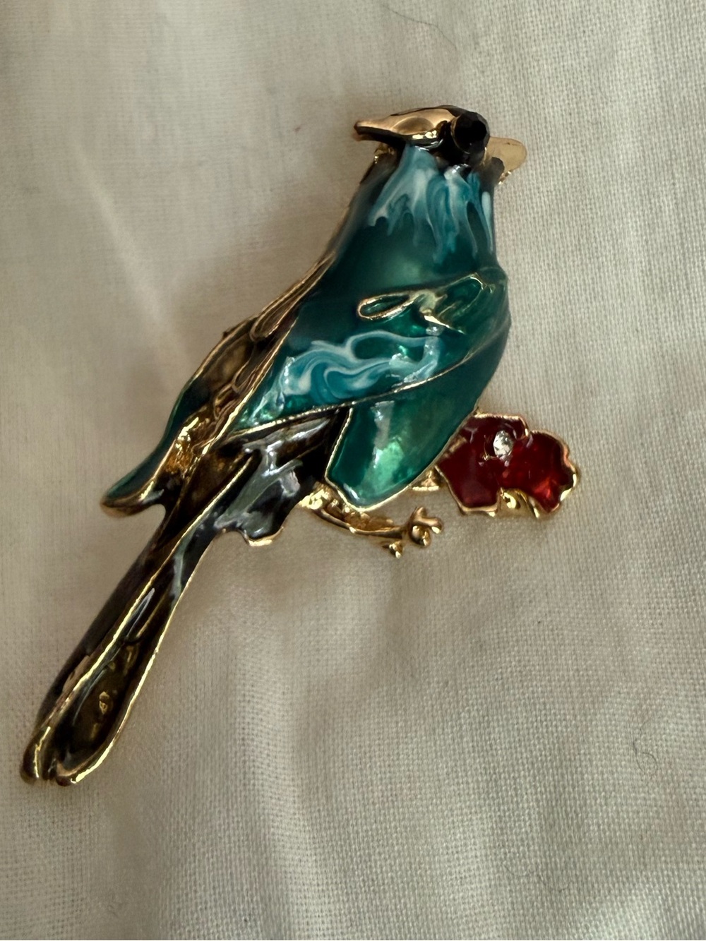 Brooch Blue Bird pin Blue bird with crystal eye
